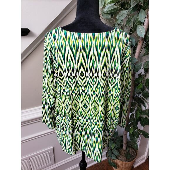 Ruby Rd. Blouse Top Womens 2X Green Printed Beaded V Neck Long Sleeve Pullover - Picture 4 of 12